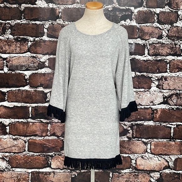 Ethereal Papercrane Sweater Tunic Dress Grey Black Fringe Size Small - Picture 3 of 11
